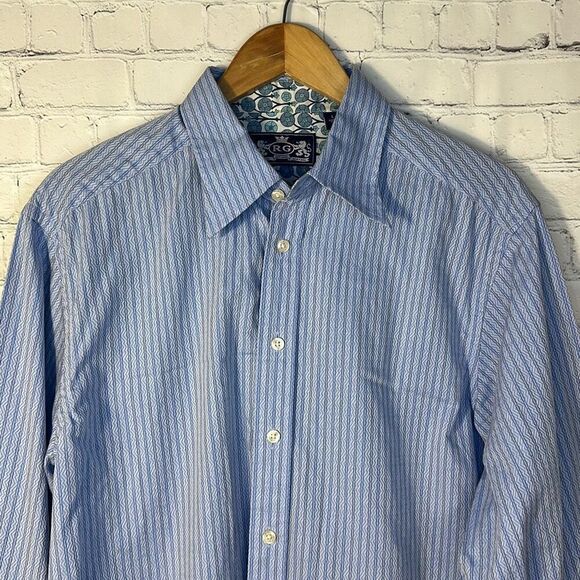 Robert Graham Men’s Blue Button up Long Sleeve Dress shirt size L Large Flip Cuf - Picture 2 of 9